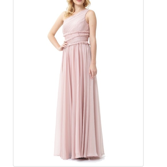 Monique Lhuillier Dresses & Skirts - ML by Monique Lhuillier Blush One Shoulder Chiffon Gown Dress Bridesmaid Size 6